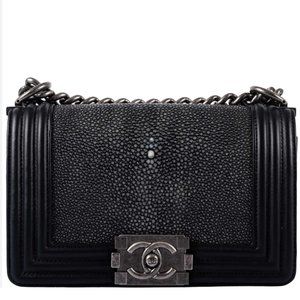 CHANEL - Galuchat Stingray Small Boy Flap Black Bag
